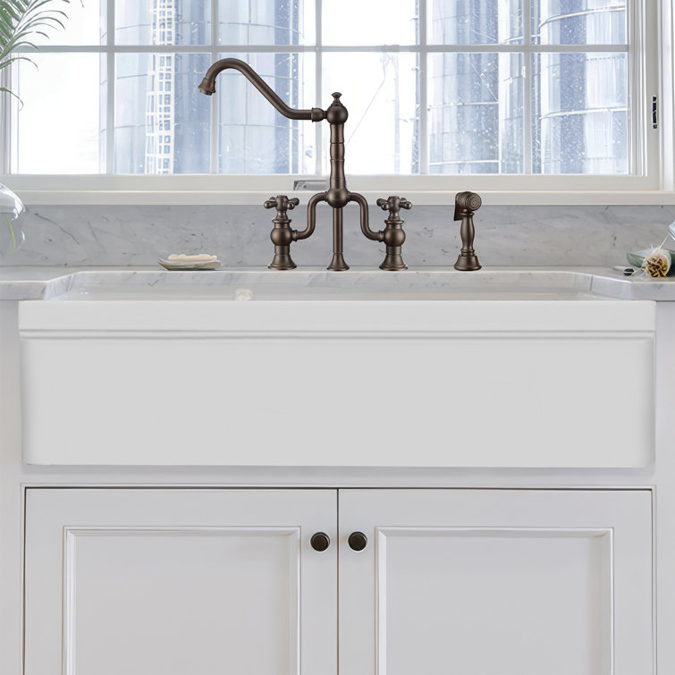 White 43" Fireclay Double Bowl Farmhouse Kitchen Sink