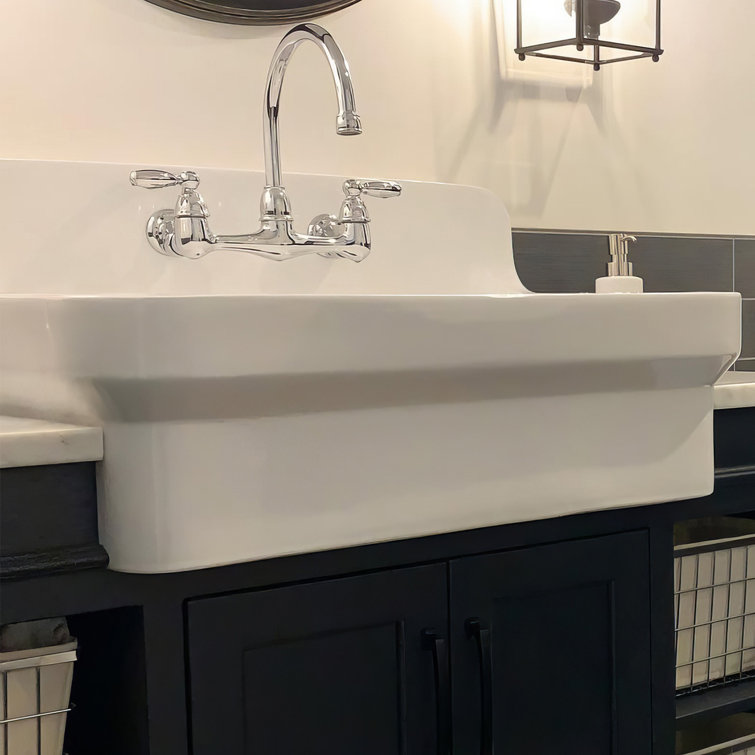 Elegant White 30" Fireclay Farmhouse Utility Sink with High Backsplash
