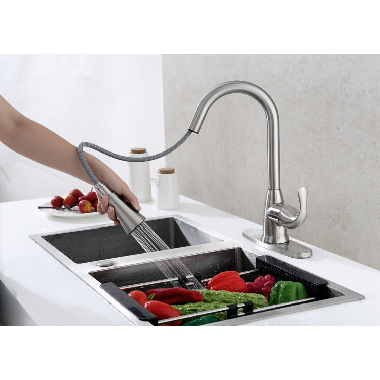 Brushed Nickel Single Handle Kitchen Faucet with Pull-out Spray