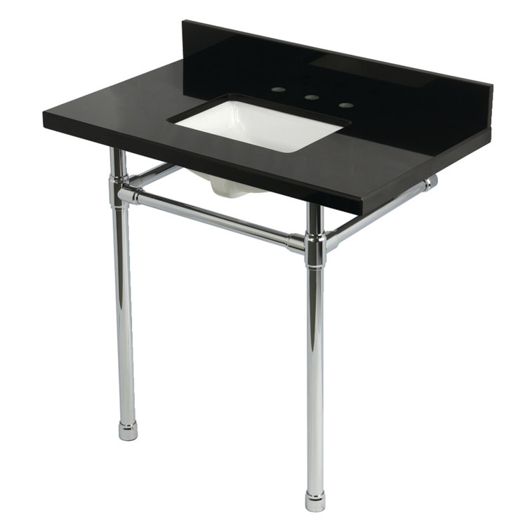 Dreyfuss 36-Inch Black Granite Console Sink with Polished Chrome Legs