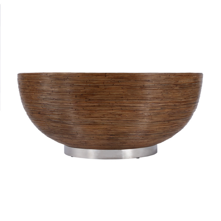 Brown Round Wood Coffee Table with Storage and Rattan Wrap
