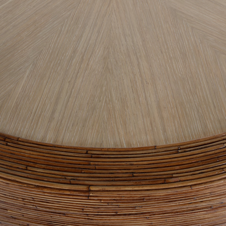 Brown Round Wood Coffee Table with Storage and Rattan Wrap