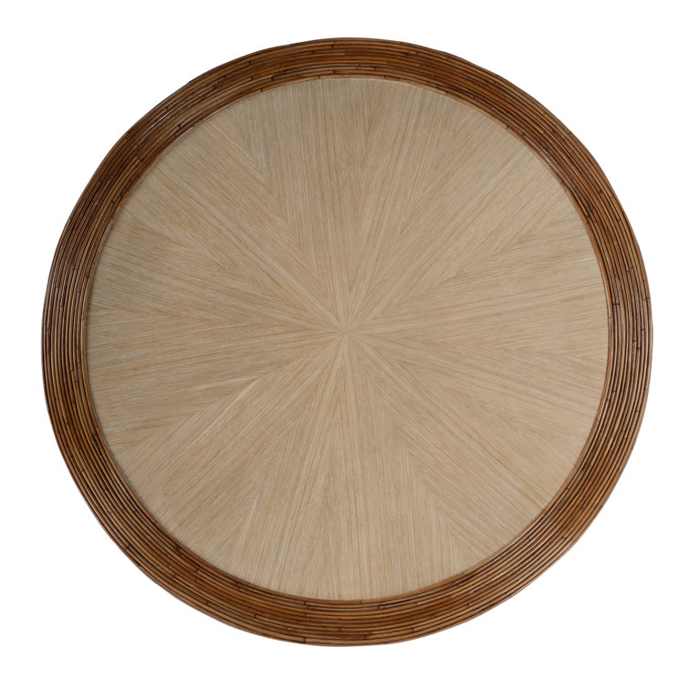 Brown Round Wood Coffee Table with Storage and Rattan Wrap