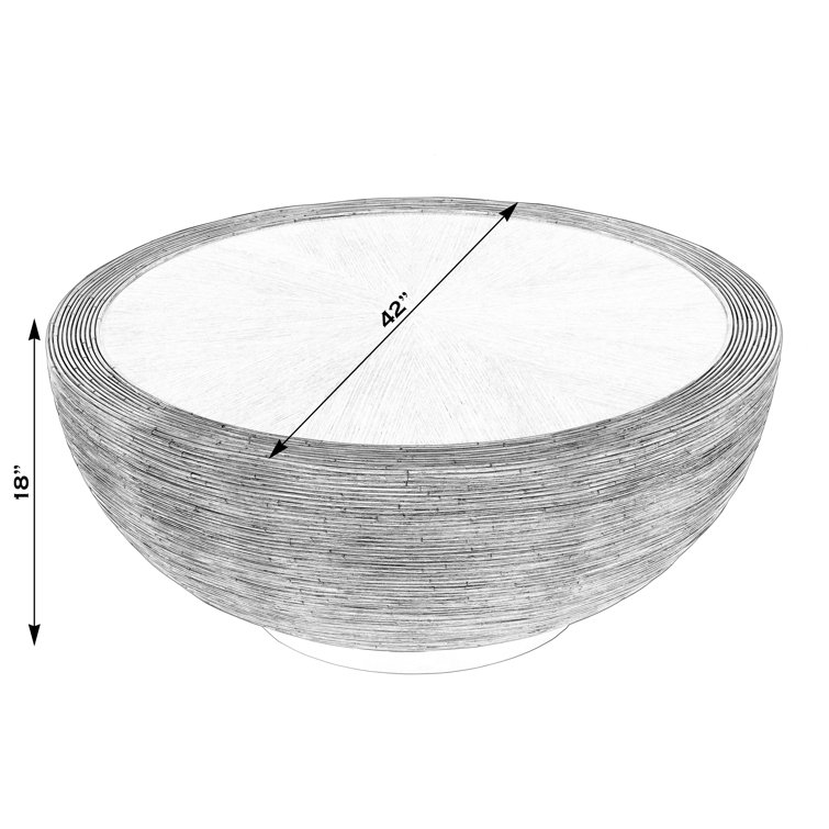 Brown Round Wood Coffee Table with Storage and Rattan Wrap