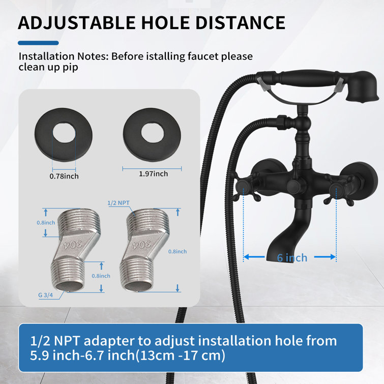 Matte Black Double Handle Wall Mount Tub Faucet