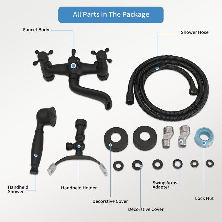 Matte Black Double Handle Wall Mount Tub Faucet