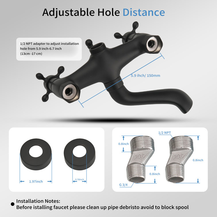 Matte Black Double Handle Wall Mount Tub Faucet