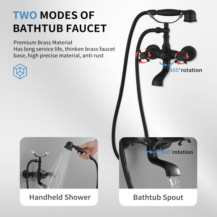 Matte Black Double Handle Wall Mount Tub Faucet