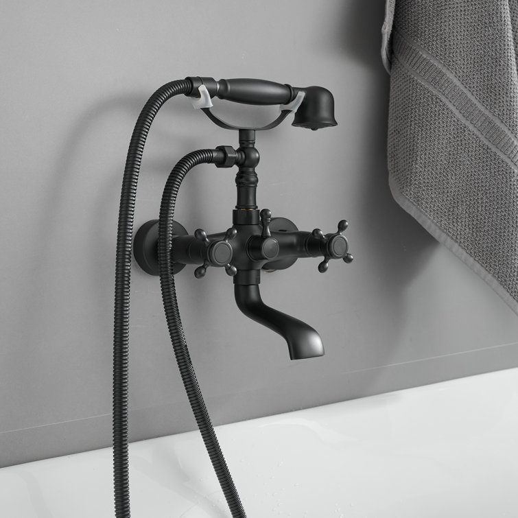 Matte Black Double Handle Wall Mount Tub Faucet