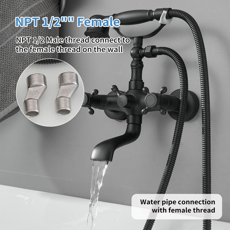 Matte Black Double Handle Wall Mount Tub Faucet