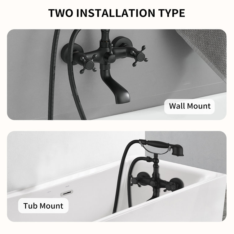 Matte Black Double Handle Wall Mount Tub Faucet