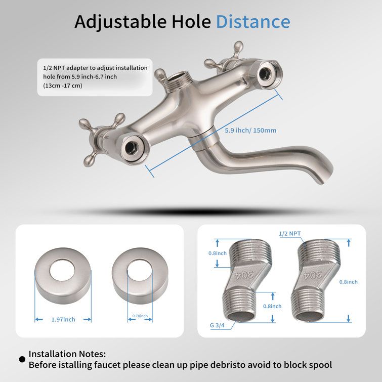 Brushed Nickel Double Handle Wall Mount Tub Faucet
