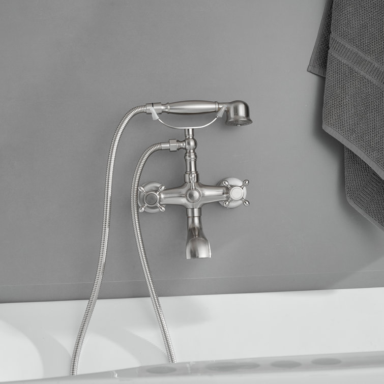 Brushed Nickel Double Handle Wall Mount Tub Faucet