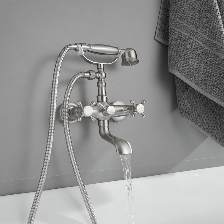 Brushed Nickel Double Handle Wall Mount Tub Faucet