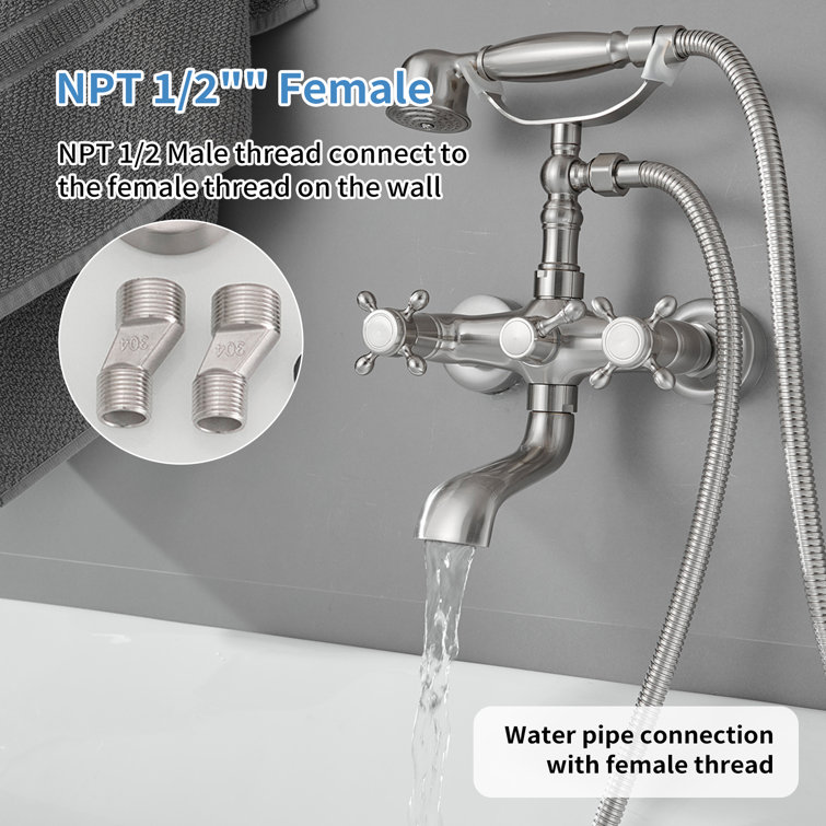 Brushed Nickel Double Handle Wall Mount Tub Faucet