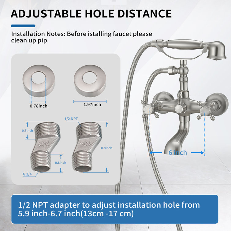 Brushed Nickel Double Handle Wall Mount Tub Faucet