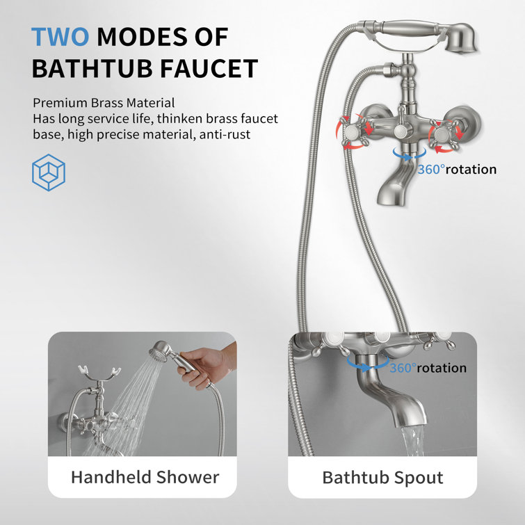 Brushed Nickel Double Handle Wall Mount Tub Faucet