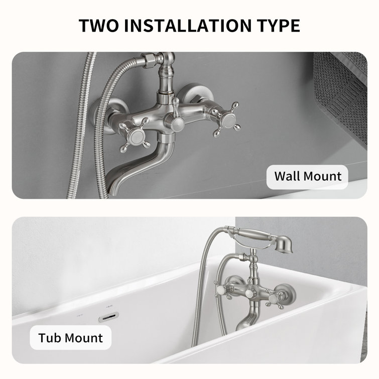 Brushed Nickel Double Handle Wall Mount Tub Faucet