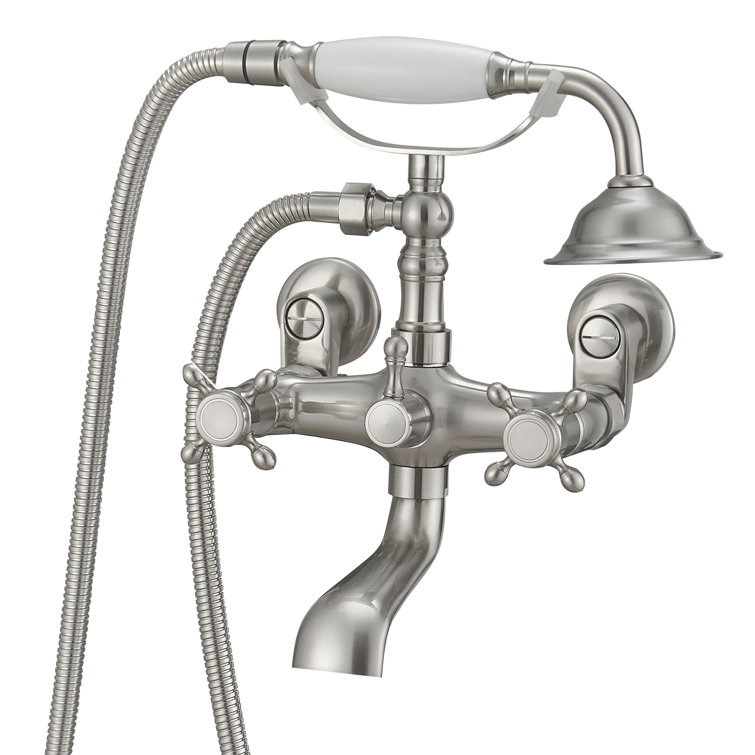 Brushed Nickel Wall-Mounted Clawfoot Tub Faucet with Handheld Shower