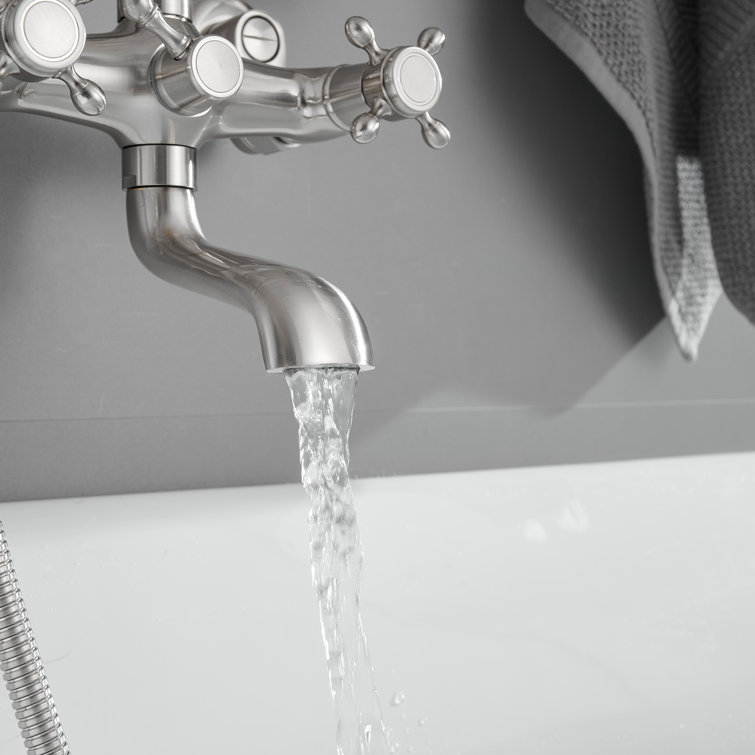 Brushed Nickel Wall-Mounted Clawfoot Tub Faucet with Handheld Shower