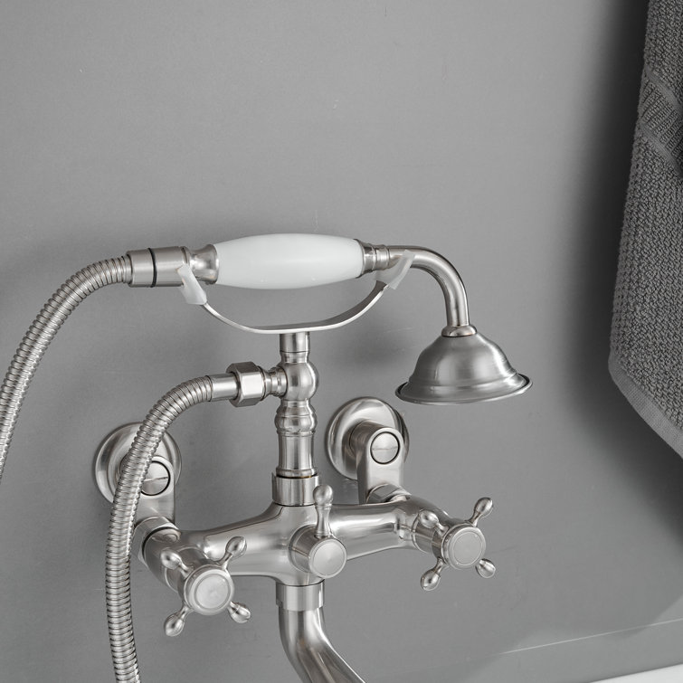 Brushed Nickel Wall-Mounted Clawfoot Tub Faucet with Handheld Shower