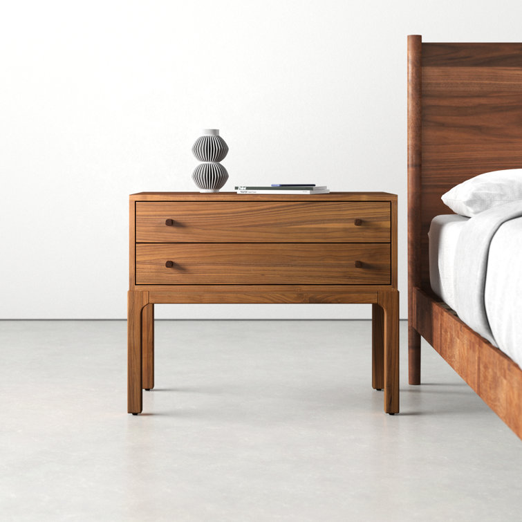 Daniella Campaign-Style 2-Drawer Natural Walnut Nightstand