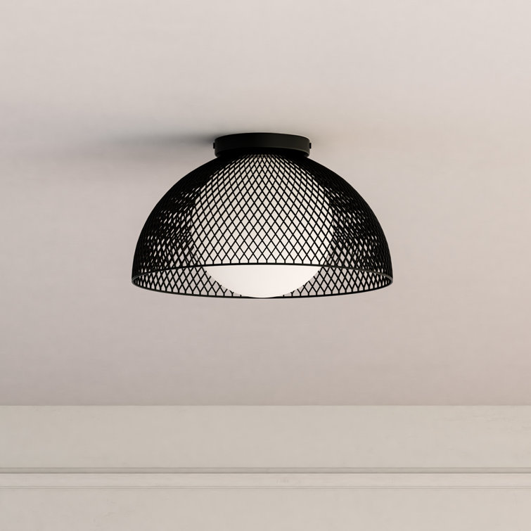 Matte Black Steel and Glass Dome Flush Mount Light