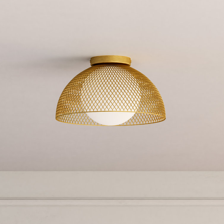 Gold and Opal Matte White Glass Dome Flush Mount Light