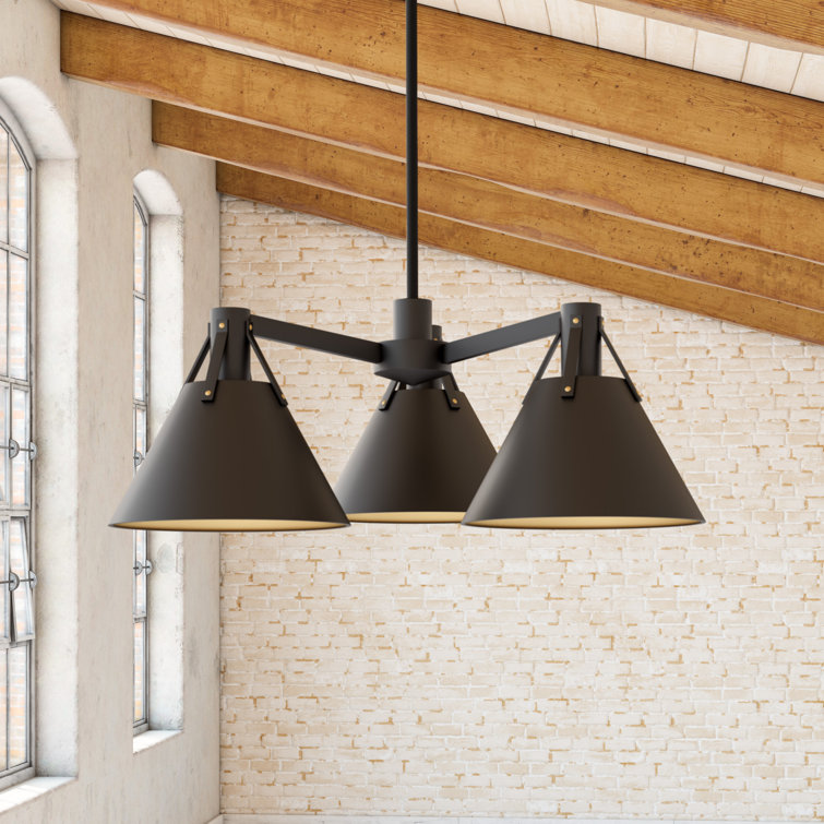 Matte Black Triangular Metal 3-Light Chandelier