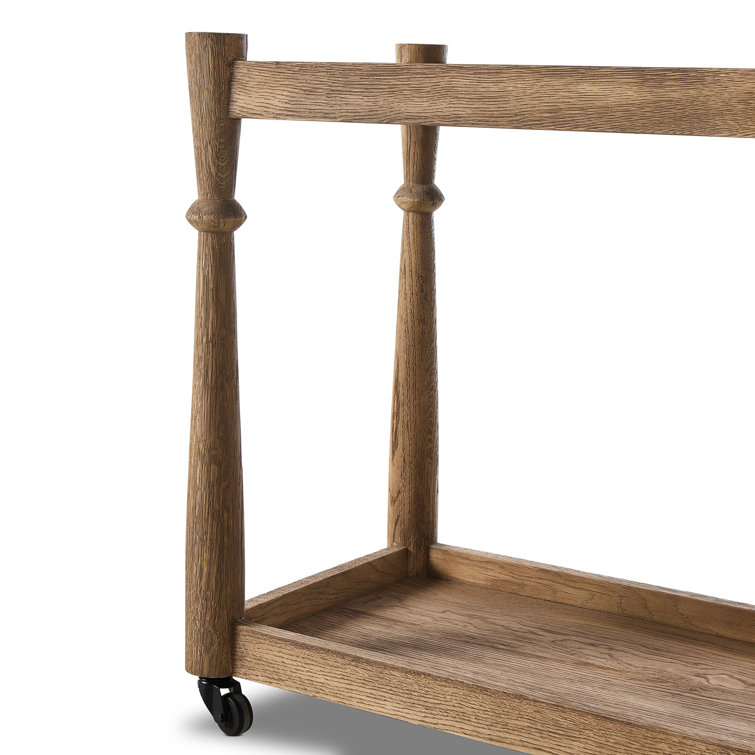 Light Wash Oak Bar Cart with Storage and Wheels
