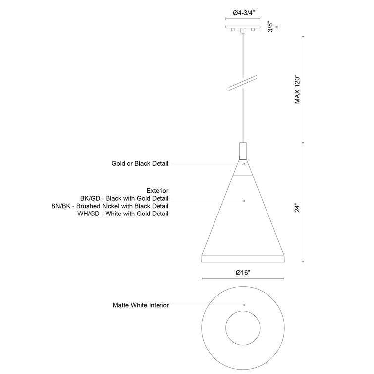 24" White and Brushed Nickel Aluminum Pendant Light