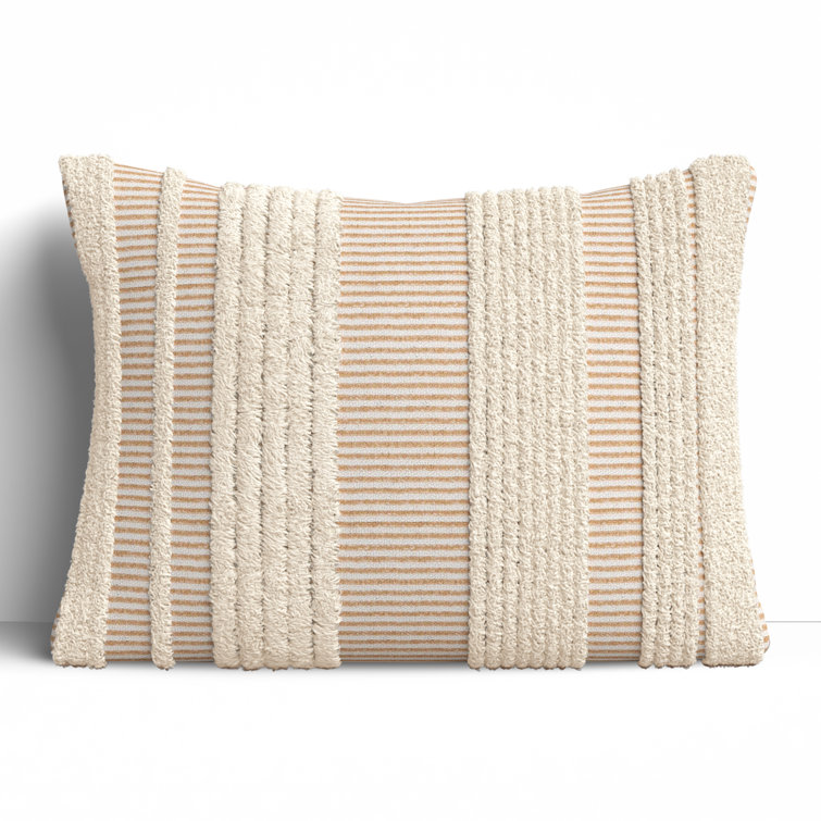 Natural Striped Cotton Blend Rectangular Throw Pillow