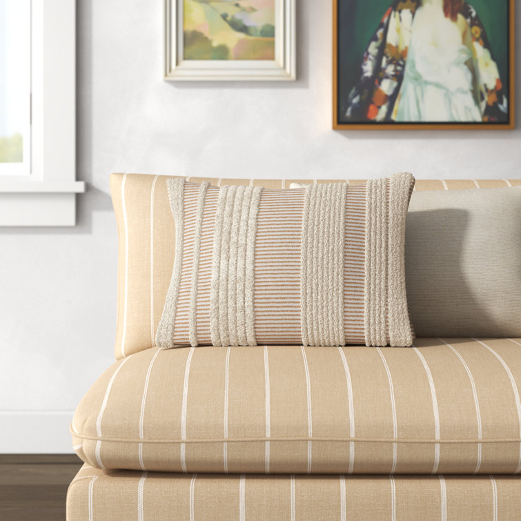 Natural Striped Cotton Blend Rectangular Throw Pillow