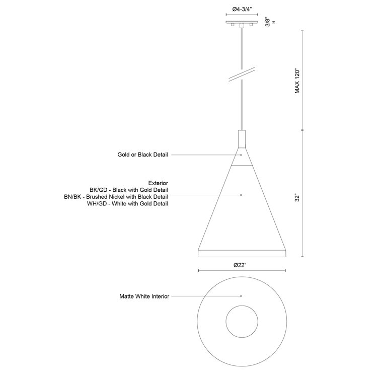 Dorothy 32" White and Brushed Nickel Aluminum Pendant Light