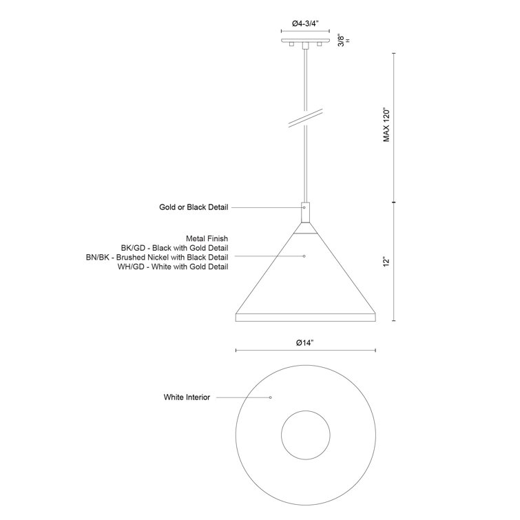 Elegant Brushed Nickel & White Conical Aluminum Pendant Light