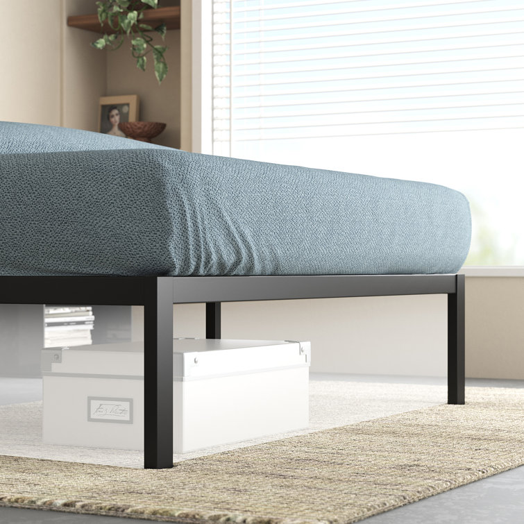 King Black Metal and Bamboo Wood Platform Bed with Slats and Drawer
