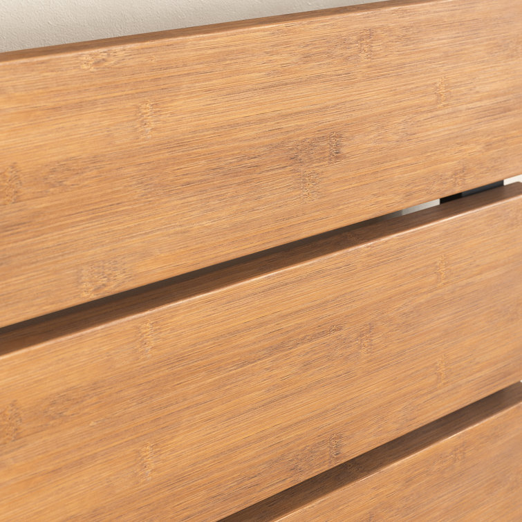 King Black Metal and Bamboo Wood Platform Bed with Slats and Drawer