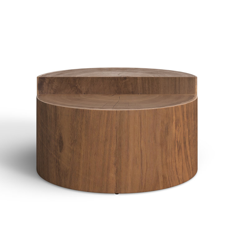 Modern Caramel Oak Round Coffee Table, 28 Inch