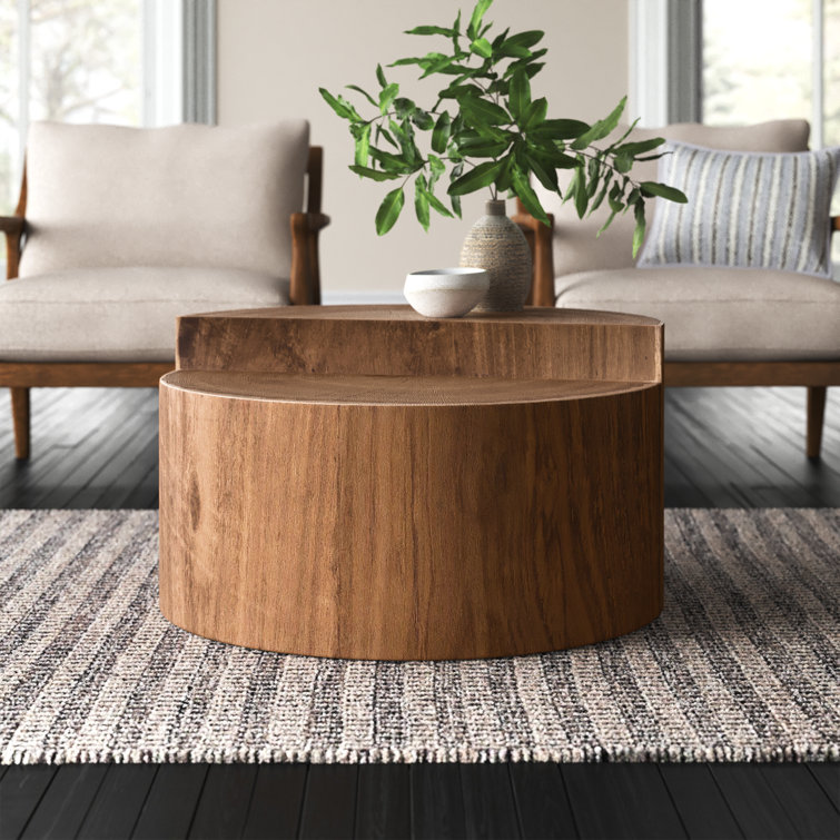 Modern Caramel Oak Round Coffee Table, 28 Inch