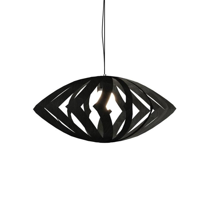 Matte Black Geometric Wood Veneer Pendant Light