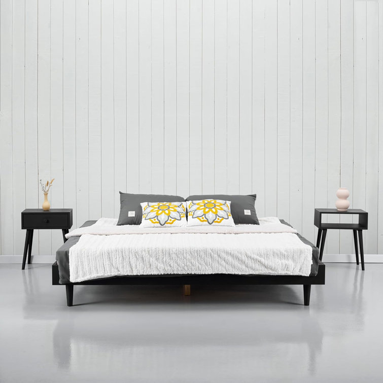 Queen Burnt Black Oak Wood Bed Frame with Silent Slats
