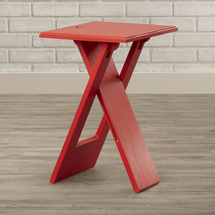Loft 12" Red Square Folding End Table in Mango & Acacia Wood