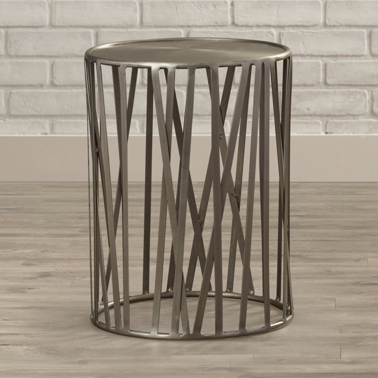 Kruse Silver Iron 15.5" Round Drum Side Table