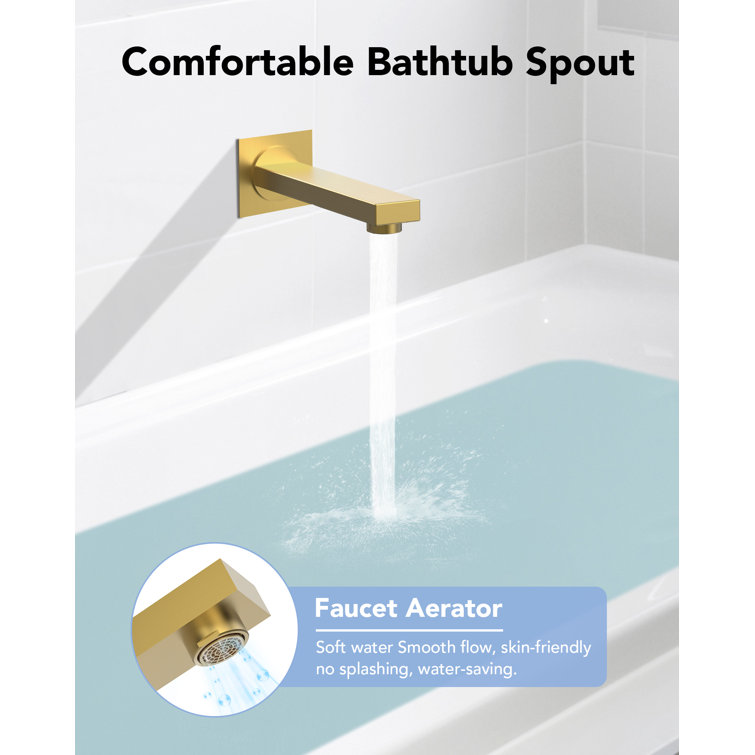 Brushed Gold Wall-Mounted Rain Shower and Tub Faucet Set