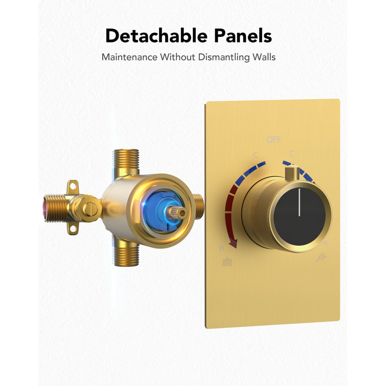 Brushed Gold Wall-Mounted Rain Shower and Tub Faucet Set