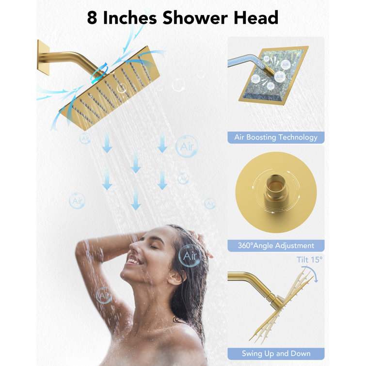Brushed Gold Wall-Mounted Rain Shower and Tub Faucet Set