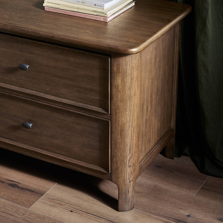 Aged Oak 2-Drawer Nightstand with Gunmetal Pulls