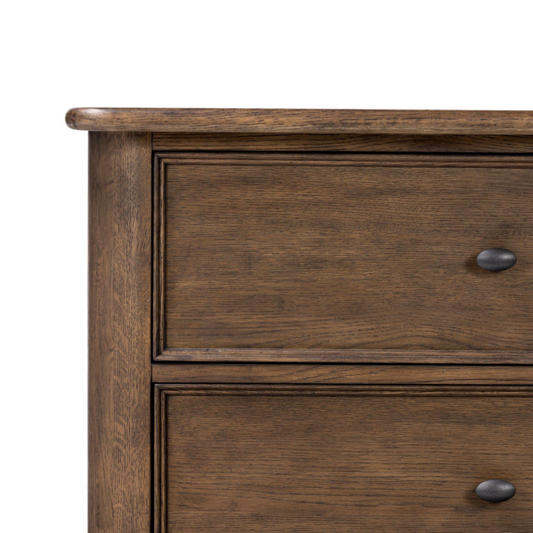 Aged Oak 2-Drawer Nightstand with Gunmetal Pulls