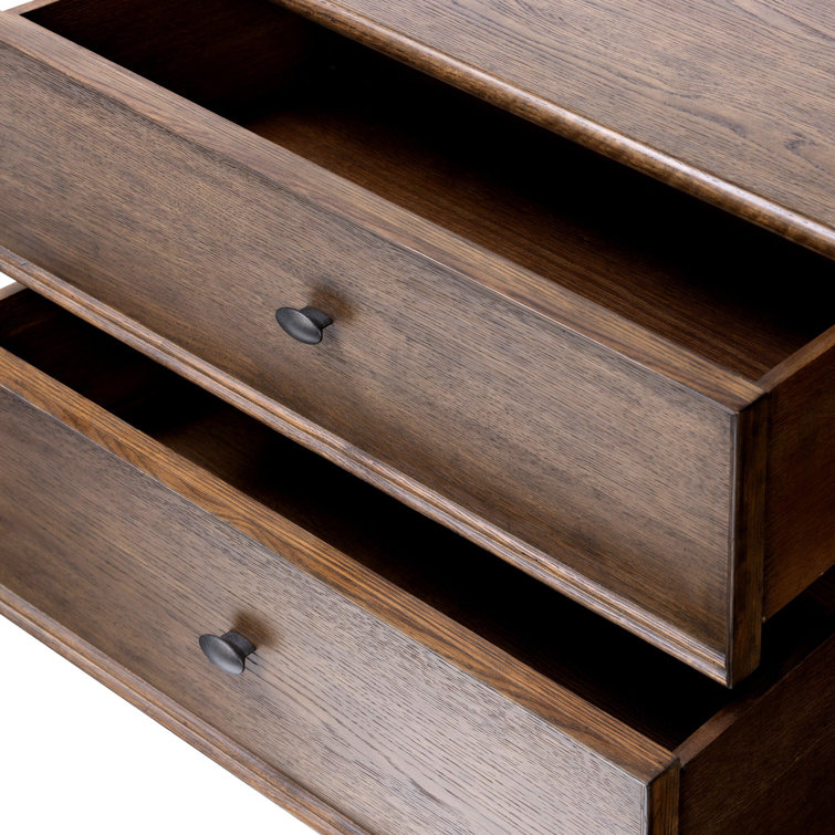 Aged Oak 2-Drawer Nightstand with Gunmetal Pulls