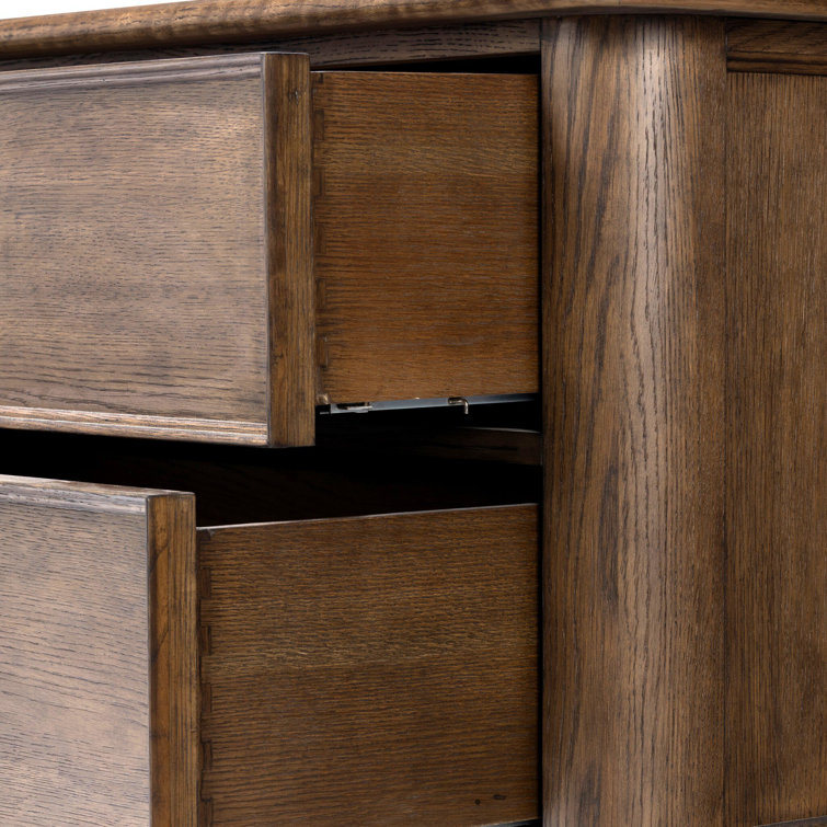 Aged Oak 2-Drawer Nightstand with Gunmetal Pulls